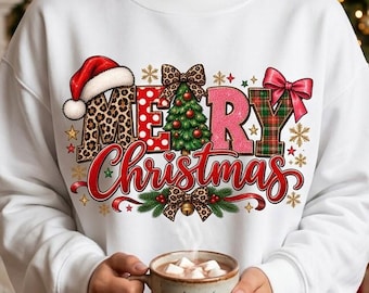 Retro Merry Christmas PNG Bundle: Preppy Polka Dots, Leopard Tree, Aesthetic Holiday Art, Xmas Sublimation