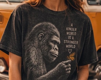 A Kinder World Is A Stronger World PNG, Kindness Gorilla Shirt Design, Cute Chimpanzee Butterfly PNG, Vintage Nature Sublimation