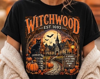 Vintage Witchwood PNG, Spooky Little Town Halloween PNG, Black Cat Pumpkin Sublimation, Retro Witchy Shirt Design, Digital Download