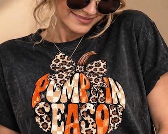Pumpkin Season Png,Retro Groovy Fall Png,Preppy Leopard Bow Pumpkin Png, Distressed Autumn Png