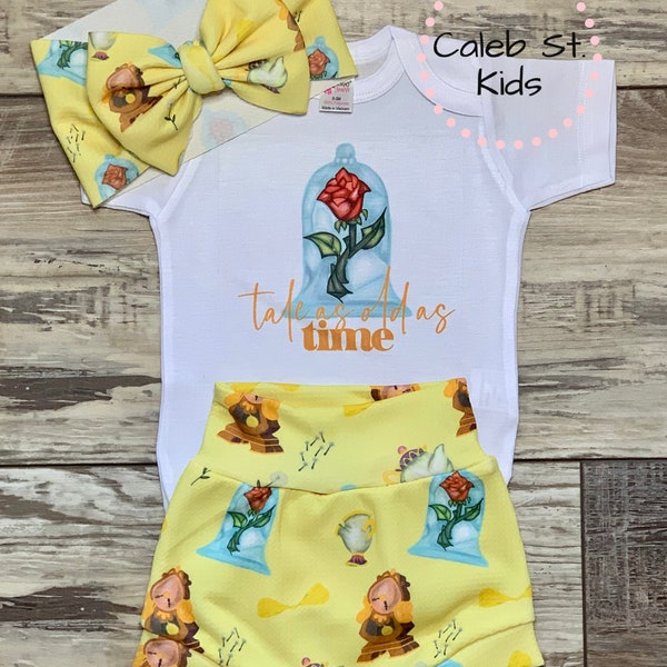 A Tale As Old As Time Beauty and the Beast Baby Outfit Toddler Outfit / Toddler Biker Shorts / Disney Baby Outfit