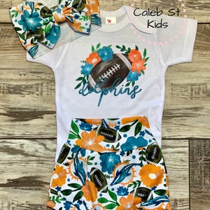 Dolphins Football Baby or Toddler Set / Baby Bummies /  Biker Shorts / Miami Dolphins Football Outfit