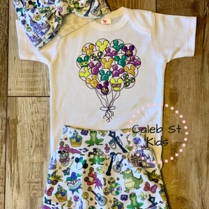 Mardi Gras Disney Balloons Magic Kingdom Baby or Toddler Set / Baby Bummies Biker Shorts / Magic Outfit