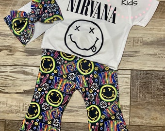 Rock Band Baby Bell Set / Rock Band Bell pants / Cropped Baby bodysuit / Retro Baby Outfit