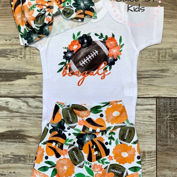 Bengals Football Baby or Toddler Set / Baby Bummies /  Biker Shorts / Cincinnati Bengals Football Outfit