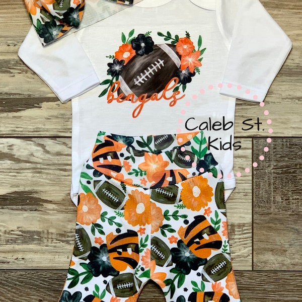 Bengals Baby Bell Set / Bengals Football pants / Bengals bodysuit / Cincinnati Bengals Baby Outfit