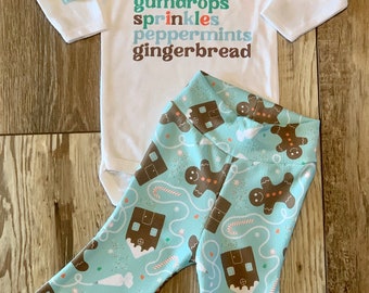 Christmas Gingerbread House Baby Bell Set / Christmas outfit / Baby Christmas pants / baby Christmas bodysuit / Magic Outfit