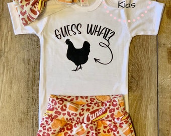 Guess What Chicken Butt Baby Outfit / Funny Baby Clothes / Baby and Toddler Complete Set Outfit / Baby Bummie Shorts / Baby Biker Shorts
