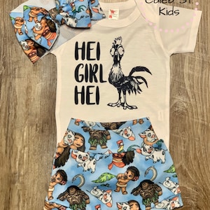 Hei Girl Hei Moana Baby or Toddler Girl Outfit Set / Baby Bummies / Biker Shorts / Moana Outfit