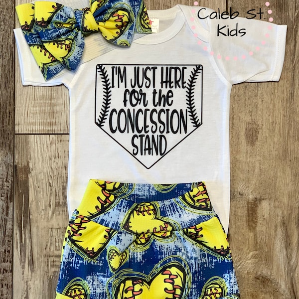 Girls Softball Outfit Here for the Consessions Baby or Toddler Girl Outfit Set / Baby Bummies / Biker Shorts / Outfit