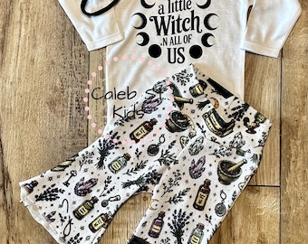 Theres a Little Practical Magic Baby Outfit Set / Christmas outfit / Baby bell pants / baby Christmas bodysuit / Magic Outfit