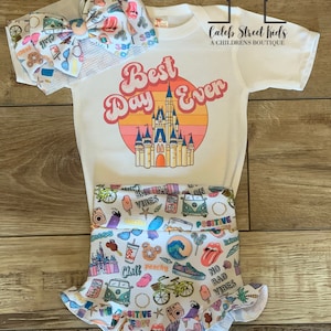 Retro Best Day Ever Baby and Toddler Complete Set Outfit / Ruffled Bummies / Baby Biker Shorts