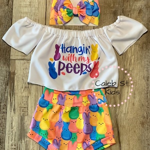 Hanging With My Peeps Easter Off-Shoulder Tube Top / Baby Easter Outfit / Toddler Easter Outfit / Tee Romper Full Set w/ Wrap Bow