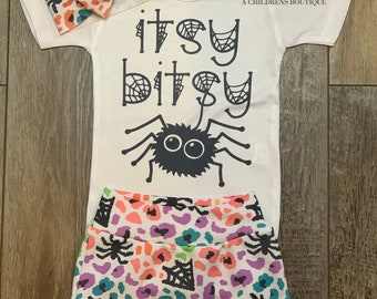 Itsy Bitsy Spider Baby Halloween Outfit Baby or Toddler Set / Baby Bummies Biker Shorts / Magic Outfit