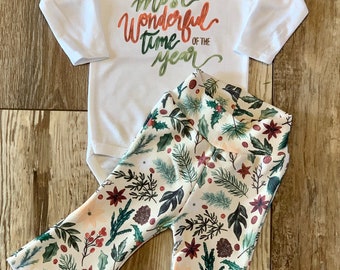 The Most Wonderful Time of the Year Baby Bell Set / Christmas outfit / Baby Christmas pants / baby Christmas bodysuit / Magic Outfit