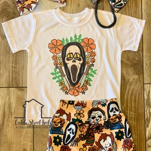 Horror Scream Baby Halloween Outfit Baby or Toddler Set / Baby Bummies Biker Shorts / Magic Outfit