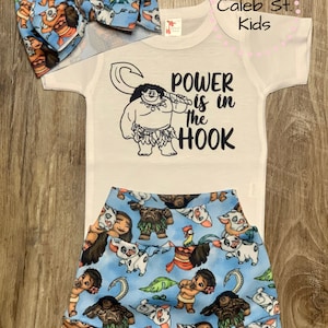Power is in the Hook Moana Baby or Toddler Girl Outfit Set / Baby Bummies / Biker Shorts / Moana Outfit