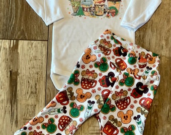 Christmas Snacking Around Epcot Drinks Baby Bell Set / Christmas outfit / Baby Christmas pants / baby Christmas bodysuit / Magic Outfit