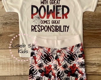 With Great Power Spiderman Baby or Toddler Set / Baby or Toddler Boy Shorts / Magic Outfit