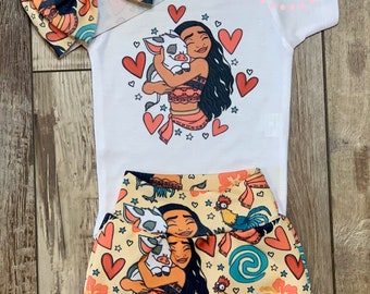 Moana Baby or Toddler Girl Outfit Set / Baby Bummies / Biker Shorts / Moana Outfit