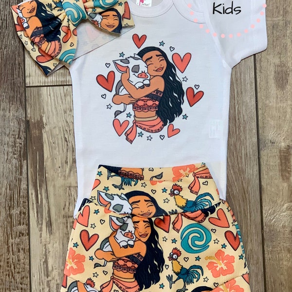 Moana Baby or Toddler Girl Outfit Set / Baby Bummies / Biker Shorts / Moana Outfit