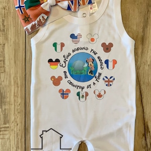 Eat Around the World Baby Tank Romper Set / Baby Romper Shorts / Epcot Magic Outfit