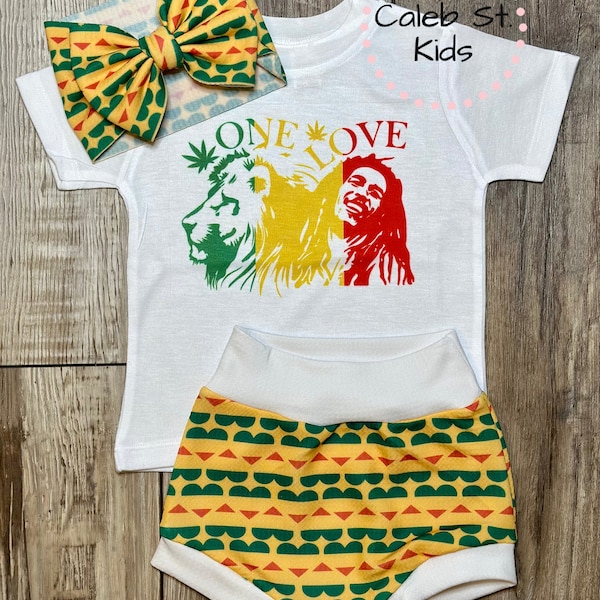 One Love Rasta Baby and Toddler Complete Set Outfit / Bummies / Marley Baby Outfit Shorts