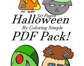 ハロウィンぬり絵50枚、不気味なちびキャラデザイン（PDFダウンロード）