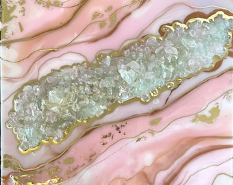 Sakura Pink Geode — Pink and gold  abstract Geode 3D-Crystal Resin Art Home Decor Wall Decor 14”x14”  (Domestic Free Shipping)