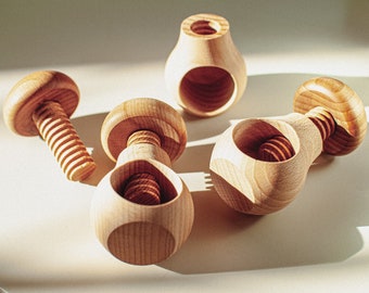 Brinquedo de madeira para coordenação motora, brinquedo montessori de madeira, cogumelo de madeira com parafuso, brinquedo educativo de madeira, brinquedo waldorf