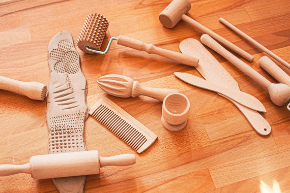 Wooden play dough tools, playdough sensory kit, waldorf play dough tools, waldorf play dough kit, play dough sensory kit, waldorf wood toys