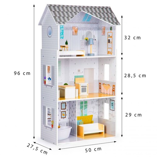 Wooden dollhouse with furniture, gift for 3 shops year old girl, gift for 4 year old girl, gift for 5 year old girl, gift for 6 year old girl