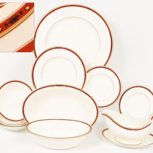 Dinnerware, Wedgwood Plates, Colorado Red, Blue & Gold Border, Made in England, Vintage Classic British Tableware. Gift or table