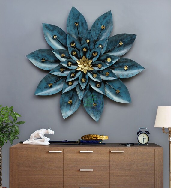 Blue Flower Wall Decor Etsy