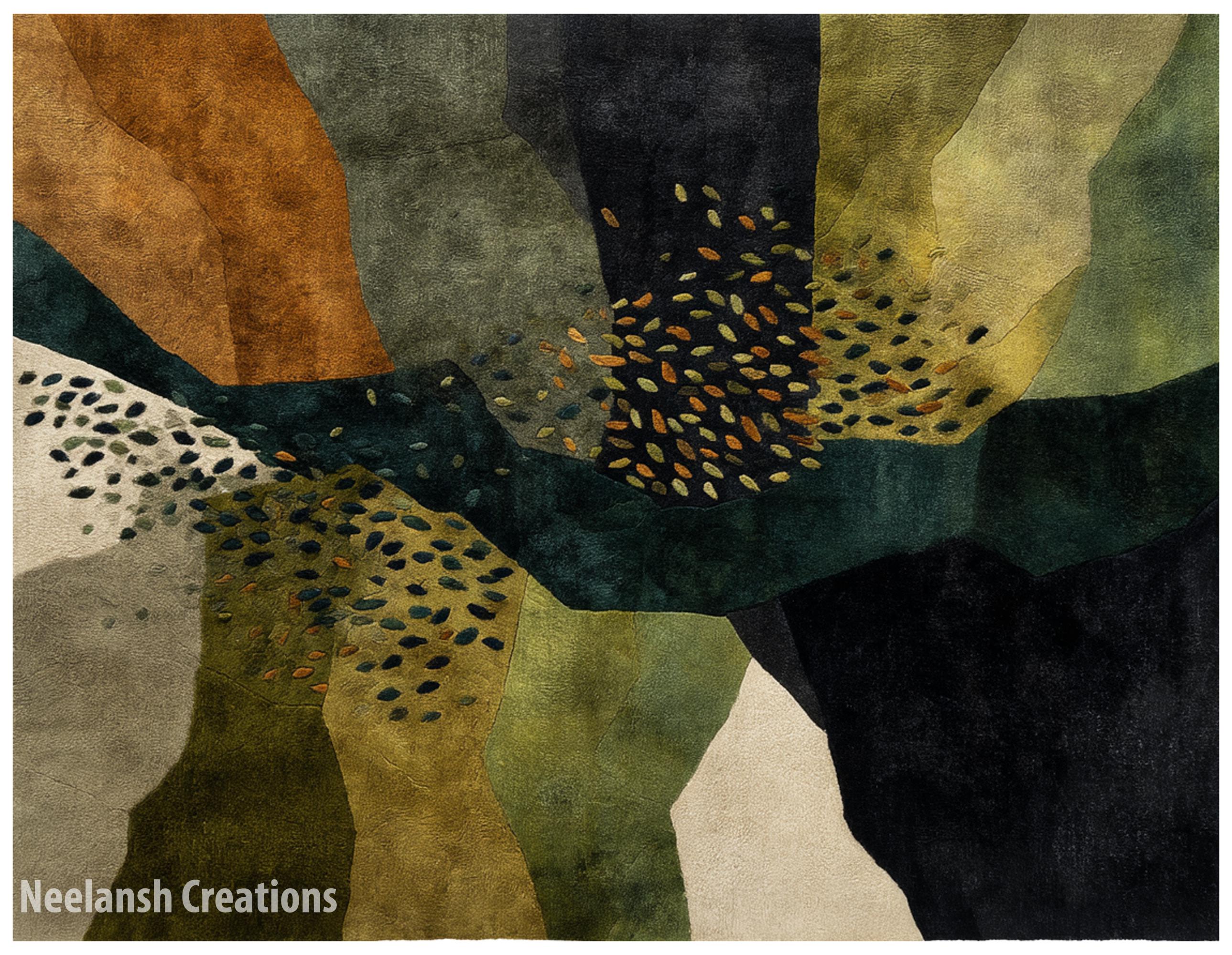 Handmade Abstract Wool Rug 9x12 Area Rug, Modern Durable Floor Decor ...
