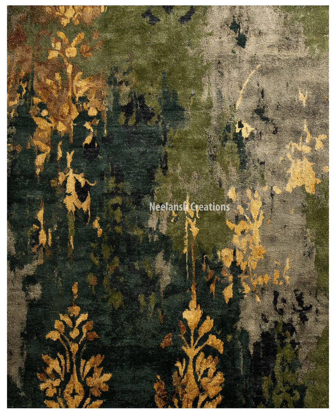 Handknotted Abstract Area Rug 9x12 Green Gray Gold Modern Living Room ...
