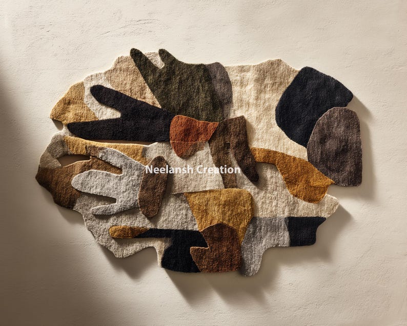 Handmade Abstract Wool Rug 8x10, Modern Irregular Design image 5