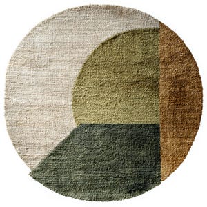 Può includere: Un tappeto rotondo con un design geometrico. Il tappeto presenta una superficie strutturata ed è diviso in sezioni di crema, verde oliva, verde scuro e marrone. Il tappeto è progettato per l'arredamento della casa.