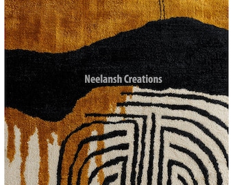 Handmade Abstract Wool Rug 9x12 – Durable Woven Carpet