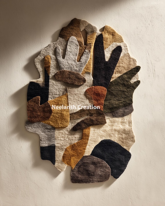 Handmade Abstract Wool Rug 8x10, Modern Irregular Design