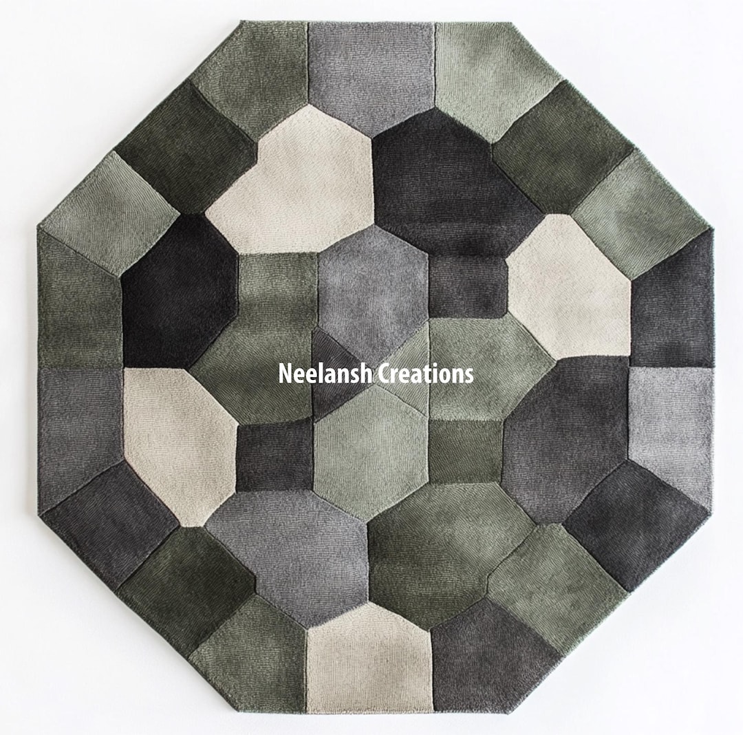 Handmade Wool Area Rug: Octagonal Geometric Accent Carpet - Etsy