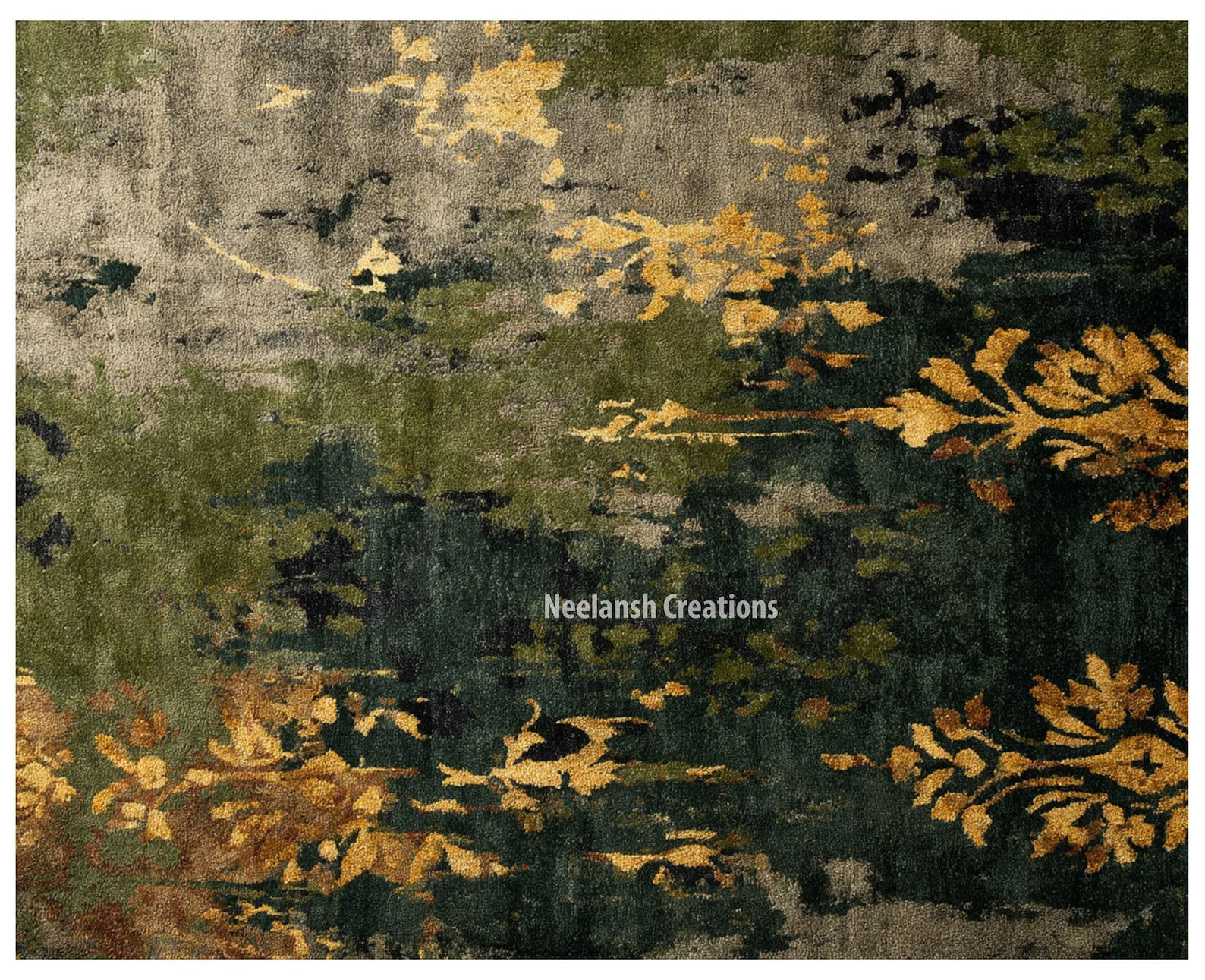 Handknotted Abstract Area Rug 9x12 Green Gray Gold Modern Living Room ...
