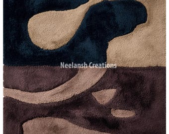 Handmade Abstract Wool Rug 8x10 – Modern Living Room Carpet