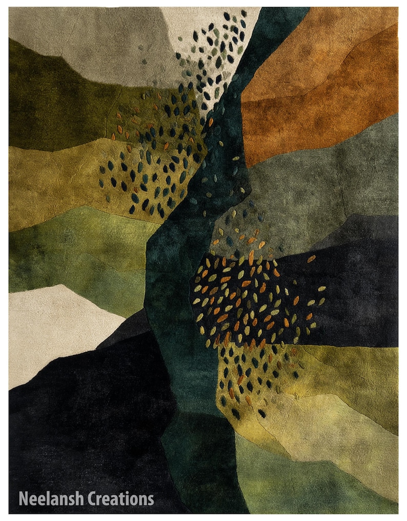 Handmade Abstract Wool Rug 9x12 Area Rug, Modern Durable Floor Decor, Soft Textured Carpet for Living Room & Bedroom image 1