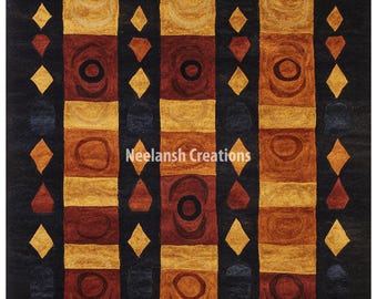 Handmade Black Wool Area Rug, Soft Durable Natural Fiber Carpet, Custom Size