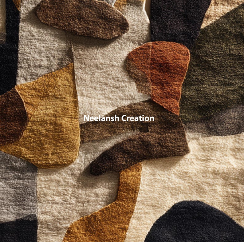 Handmade Abstract Wool Rug 8x10, Modern Irregular Design image 2