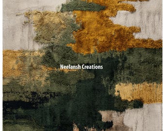 Handmade Abstract Wool Area Rug 8x10 – Durable Modern Carpet