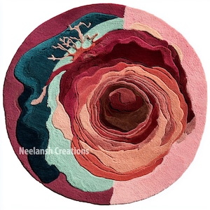 Modern Wool Round Area Rug 10x10 Handmade Soft Durable Contemporary Floor Carpet for Living Room Bedroom