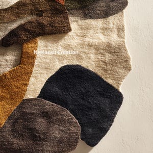 Handmade Abstract Wool Rug 8x10, Modern Irregular Design image 4