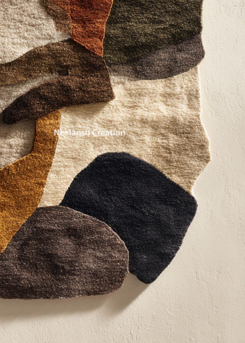 Handmade Abstract Wool Rug 8x10, Modern Irregular Design image 4